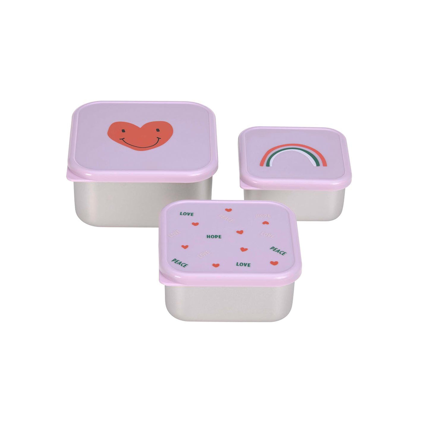 Lässig Snackbox 3er Set - Edelstahl, Happy Rascals, Herz flieder