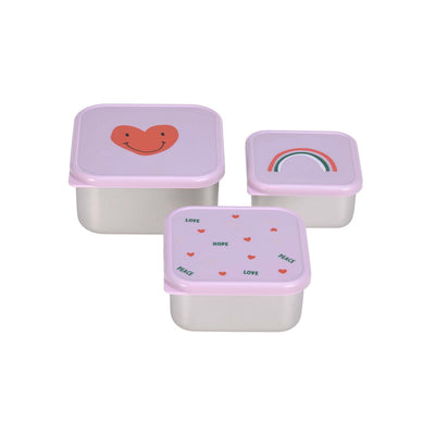 Lässig Snackbox 3er Set - Edelstahl, Happy Rascals, Herz flieder