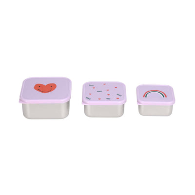 Lässig Snackbox 3er Set - Edelstahl, Happy Rascals, Herz flieder