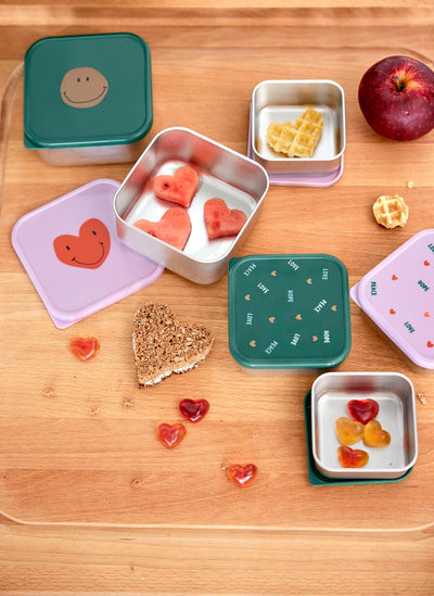 Lässig Snackbox 3er Set - Edelstahl, Happy Rascals, Herz flieder