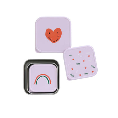 Lässig Snackbox 3er Set - Edelstahl, Happy Rascals, Herz flieder