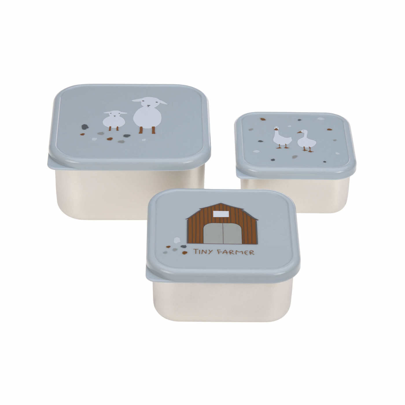 LÄSSIG Snackbox aus Edelstahl 3er Set Tiny Farmer blau
