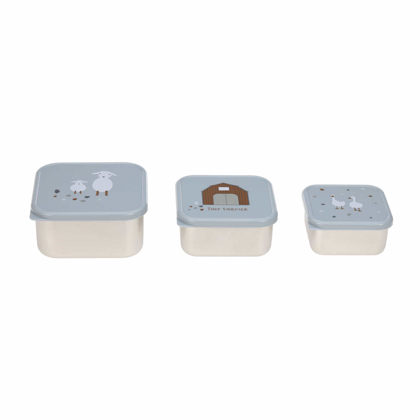 LÄSSIG Snackbox aus Edelstahl 3er Set Tiny Farmer blau