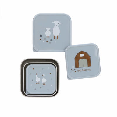LÄSSIG Snackbox aus Edelstahl 3er Set Tiny Farmer blau